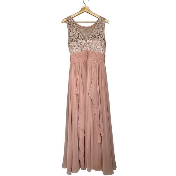 Eliza J Lace Bodice Chiffon Ruffle Tiered Maxi Gown in Blush Pink Size 4 - Picture 7 of 12